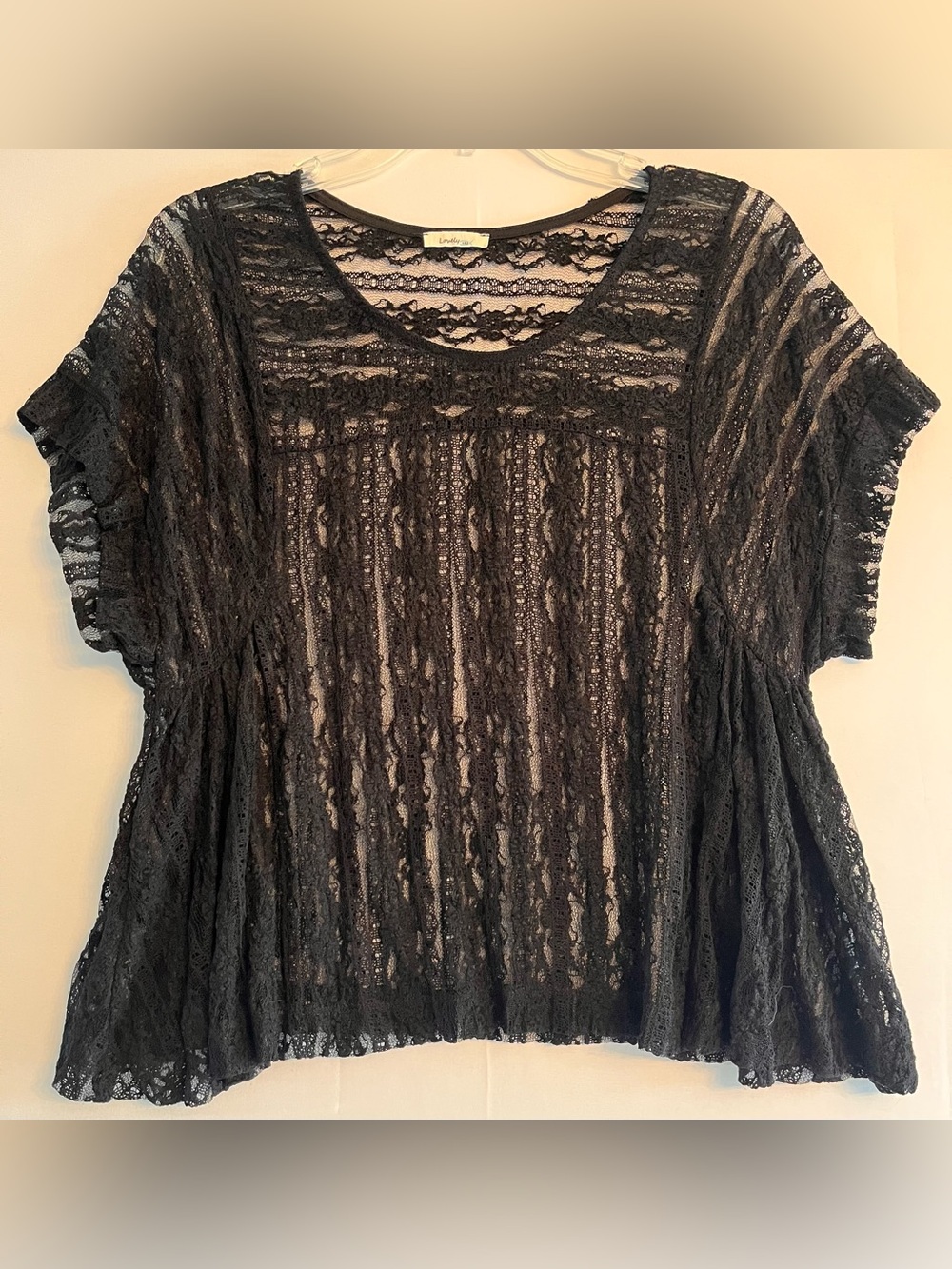 Lovely 153 Black Sheer Lace Short Sleeve Top Boho Goth Fairycore